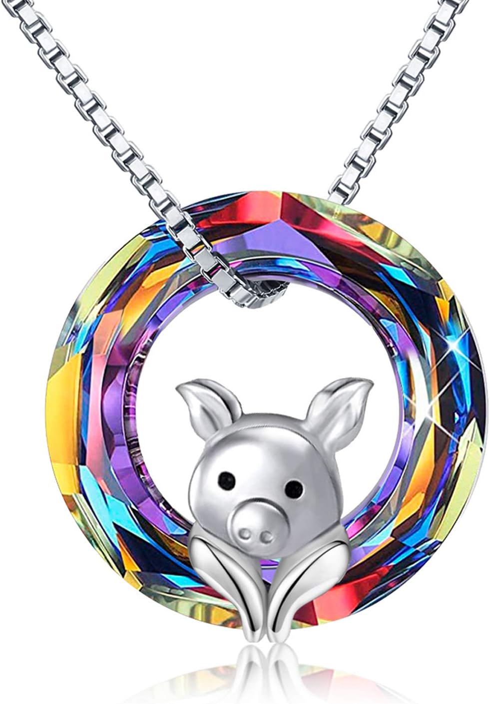 JUSTKIDSTOY Pig Necklace Jewelry 925 Sterling Silver Cute Animal Pendant Necklace with Crystal Gift for Women Girl Birthday