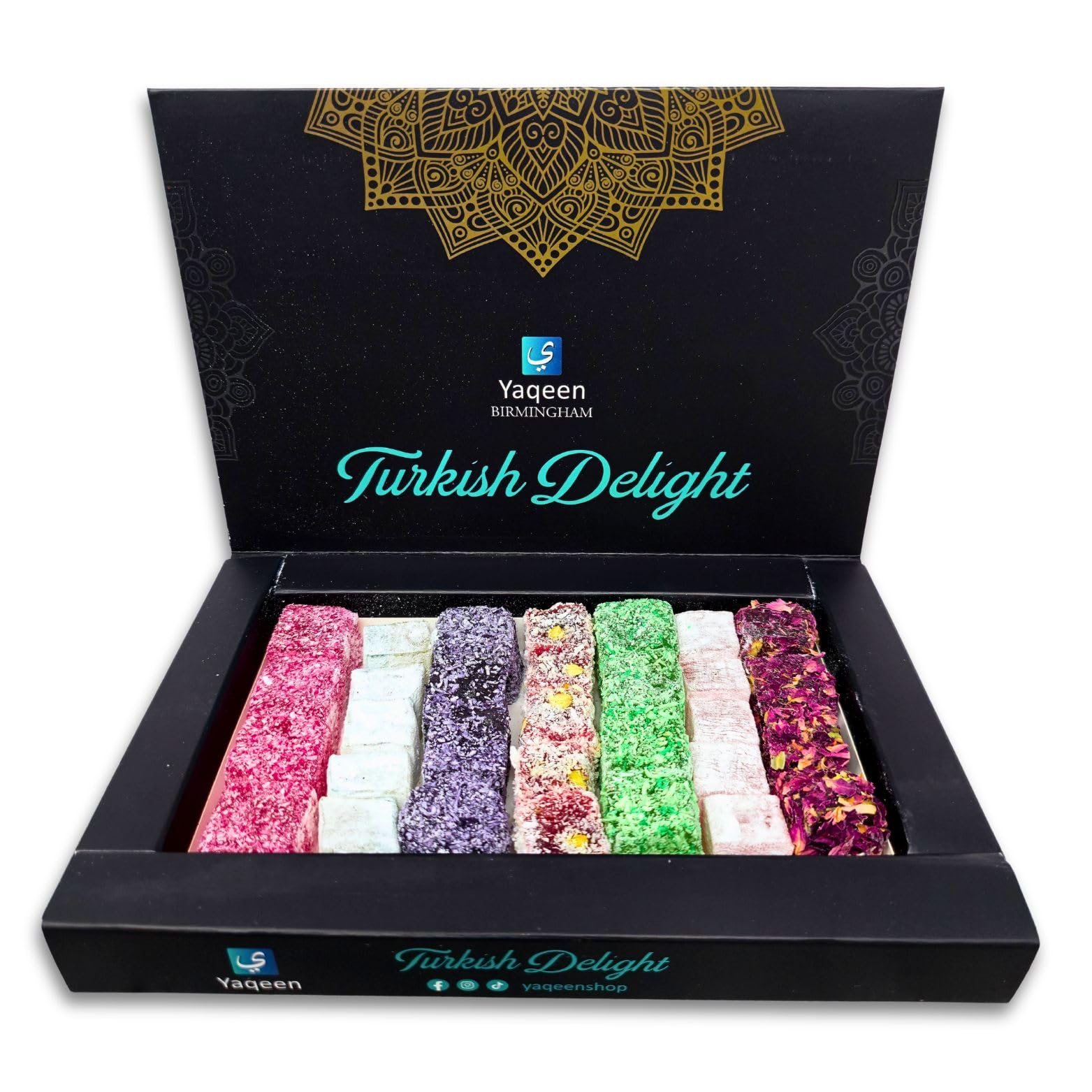 VEGAN Turkish Delight Luxury Mix Hamper Gift Box 7 different flavors Deluxe Sweets Oriental Marshmallow Gift Box Gourmet Soft Candy Vegetarian Halal Gluten Free 400 g