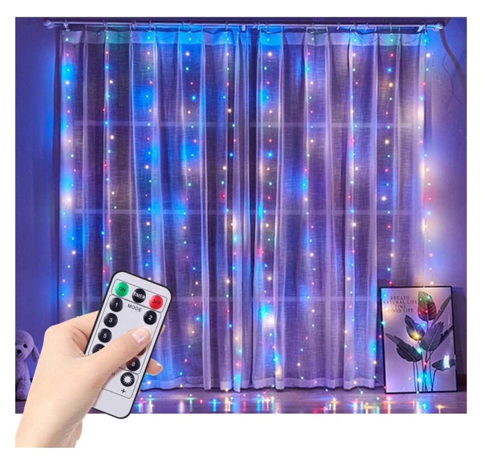 Stringa di luci for tende da finestra|Luci natalizie alimentate tramite USB|8 modalità di illuminazione Dimmerabile a distanza|Ideale for feste di matrimonio Giardino domestico Camera da letto Ou(Colo