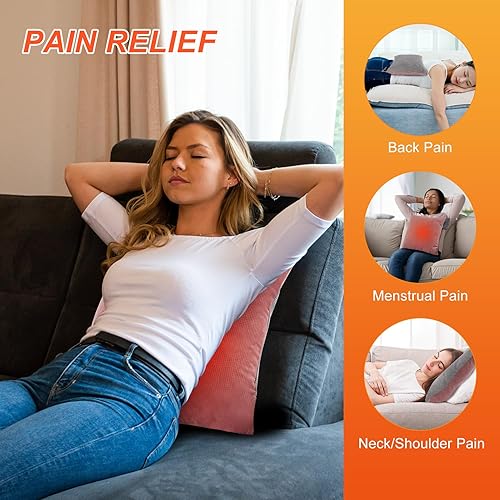 Miniatura 2 de Almohada térmica de apoyo lumbar para aliviar el dolor, almohada eléctrica mejorada de 17.7 x 17.7 pulgadas para dolor de espalda, calambres