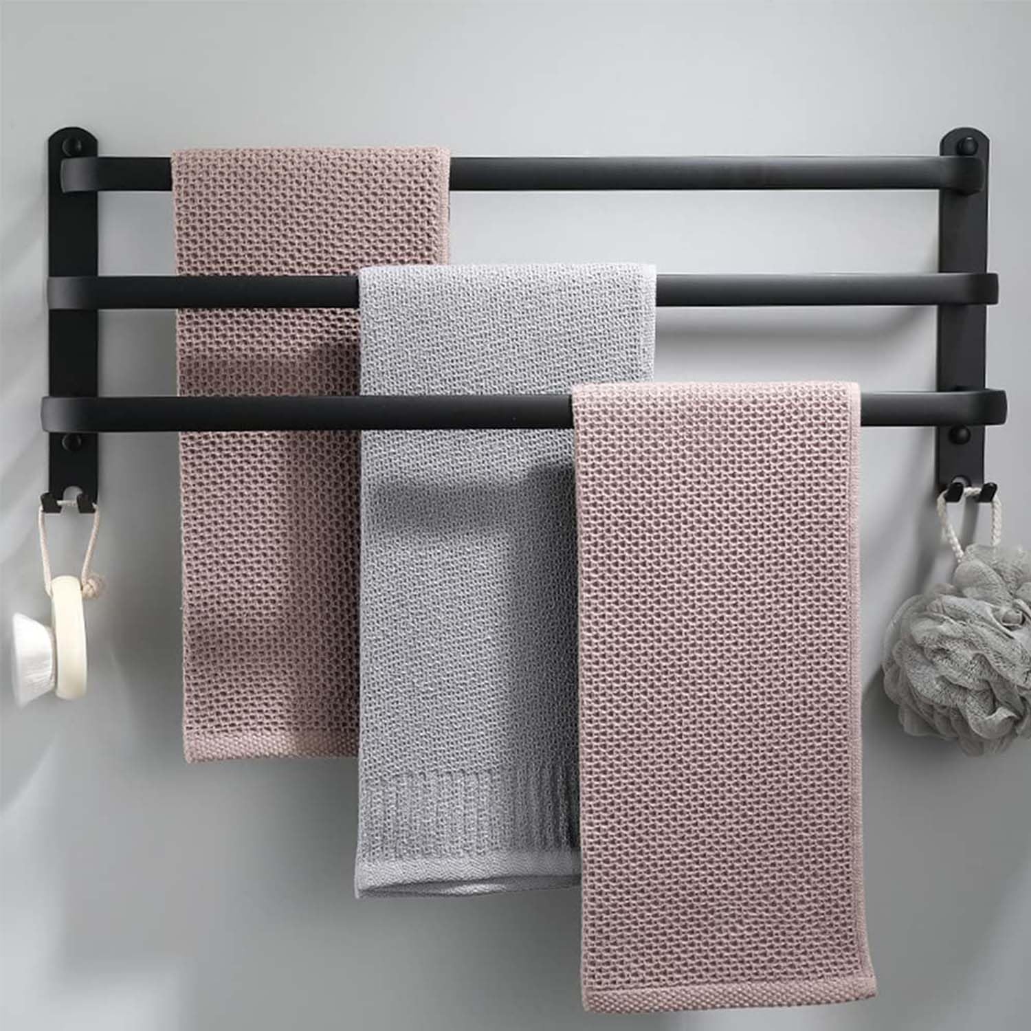 60CM Porte Serviette Salle de Bain, Porte Serviette Murale, Porte Serviette sur Pied Accessoire Salle de Bain, Porte Serviette Salle de Bain sans Percage