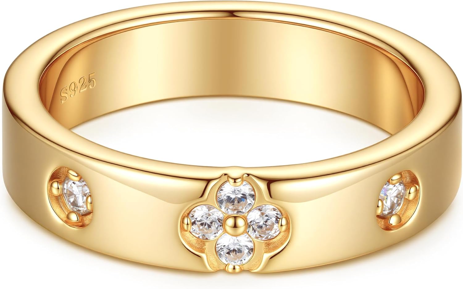 MOOSEA Four Leaf Clover Moissanite Rings for Women, Lab Created Moissanite 925 Sterling Silver Wedding Band Birthday Anniversary Jewelry Gifts for Her Size 6-8