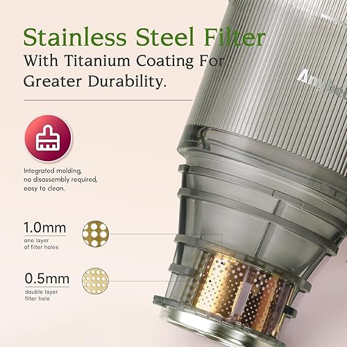 Miniatura 7 de Anybear Exprimidor de prensa en frío, exprimidor lento masticador de 200 W, conducto de alimentación grande de 4.3 pulgadas, apto para frutas