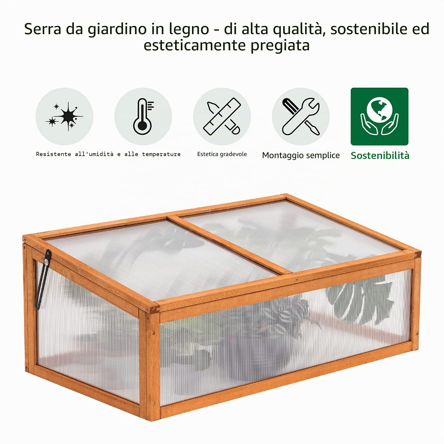 MCombo 0698 - Fioriera con copertura per piante giovani 0698, in legno e policarbonato