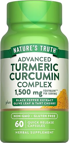 Miniatura 1 de Nature's Truth Curcumina de cúrcuma 1500 mg | 60 cápsulas | con extracto de pimienta negra, hoja de olivo y cereza agria | Suplemento sin OMG, sin