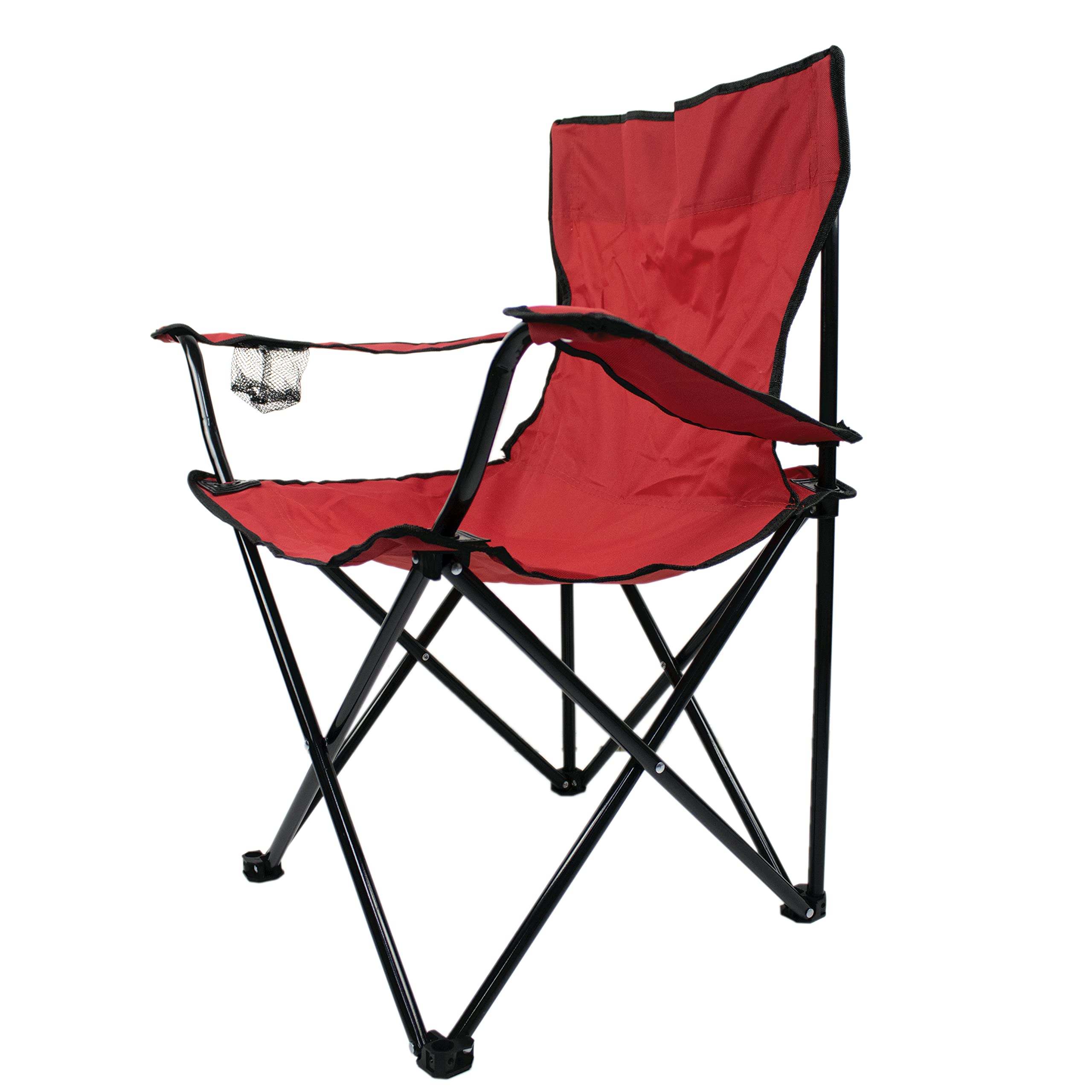 YANEK Folding Camping Chair | Portable Beach Chair with Cup Holder | With Carry Bag | For Fishing, Camping, Picnic, BBQ, Beach & Other Outdoor Activities (Red)