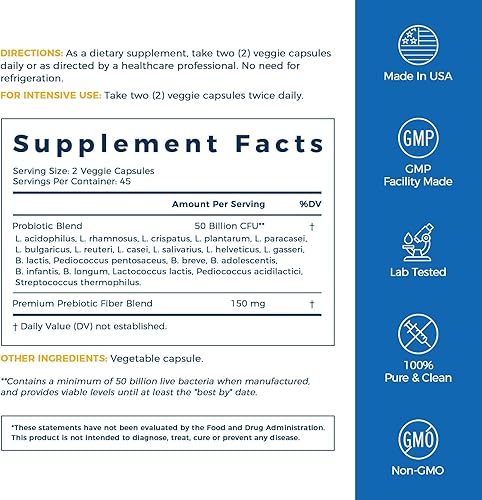Miniatura 8 de NewRhythm Probióticos 50 mil millones de UFC, 20 cepas, 90 cápsulas vegetales, tecnología de liberación dirigida, resistente al ácido estomacal, sin