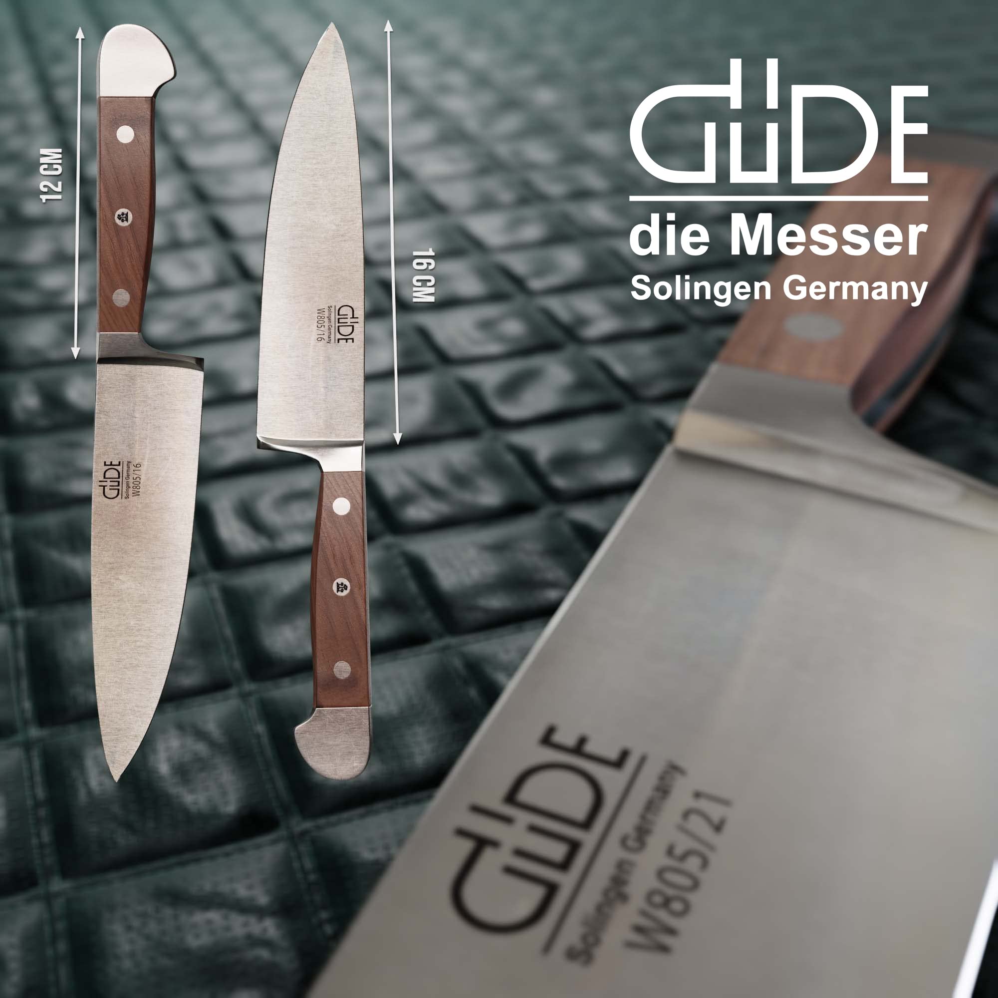 GÜDE Solingen - mały nóż szefa kuchni, kuty 16 cm, drewno orzecha włoskiego, orzech włoski, nóż kuchenny, podwójny nóż, ręcznie wykonany w Niemczech