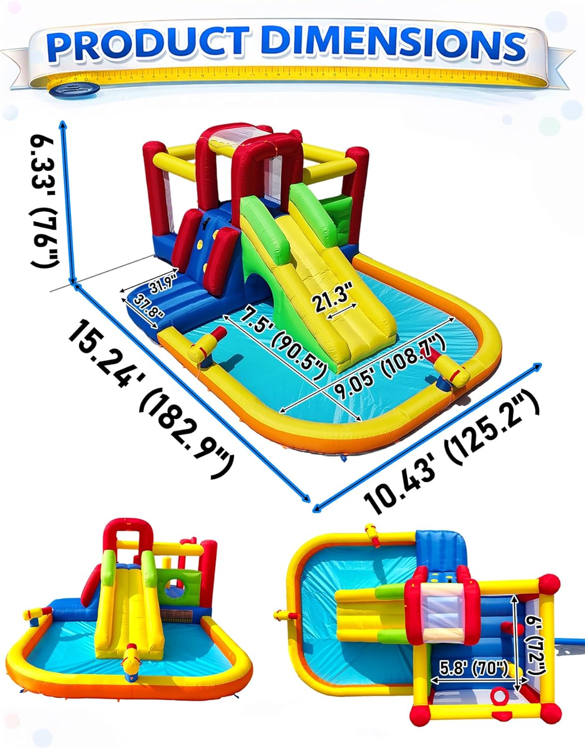 Bounce House Inflatable Water Slide for Kids, Water Park With Splash Pool, Double Cannon, 2 Climbing Walls, Obstacles, Blow Up Jumping Castle With Blower image 5 of 6 B0CR9QVYB4