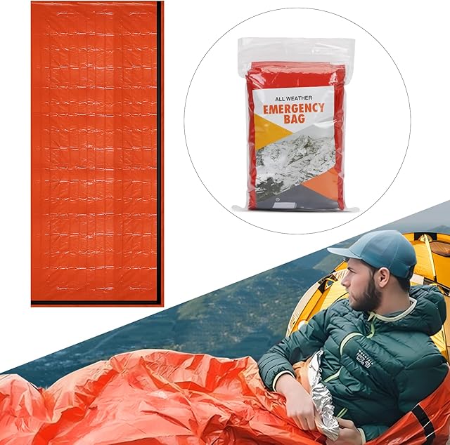 Skycase Waterproof Emergency Mylar Blanket Bivy Sack, with Lightweight Portable Nylon Sack for for Camping Hiking Outdoor Adventure Activitiesorange
