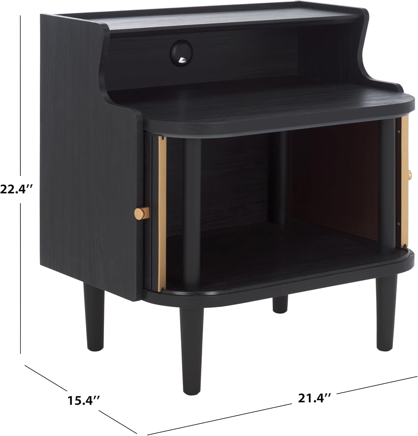 SAFAVIEH Home Collection - Tameka Black & Gold Tambour Door Nightstand Table with Hutch, Mid-Century Modern Bedside Storage (NST9616B)