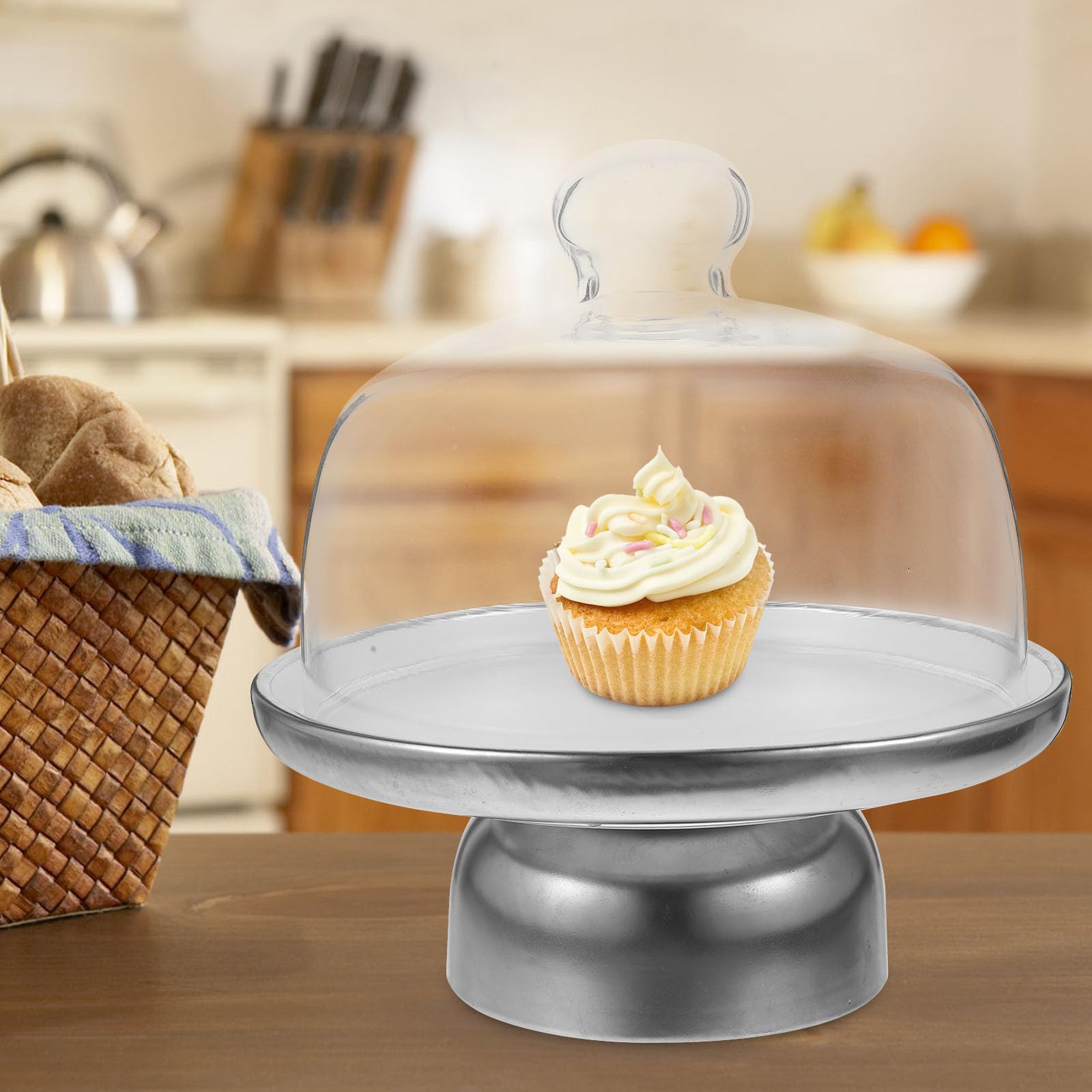 Vassoio per Dolci in Materiale Ceramico con Cupola in Vetro, Piatto Stabile per Frutta e Snack, per Ristoranti e Hotel