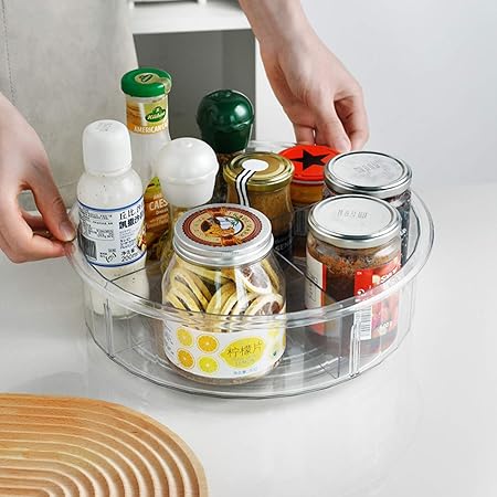 Condiments Carrousel Cuisine En Plastique Avec Bord Tres Eleve Lot De 4 Mdesign Plateau Tournant Pour Epices Rangement De Cuisine Pour Placard Armoire Ou Plan De Travail Etc Gris Fume Rangement Et