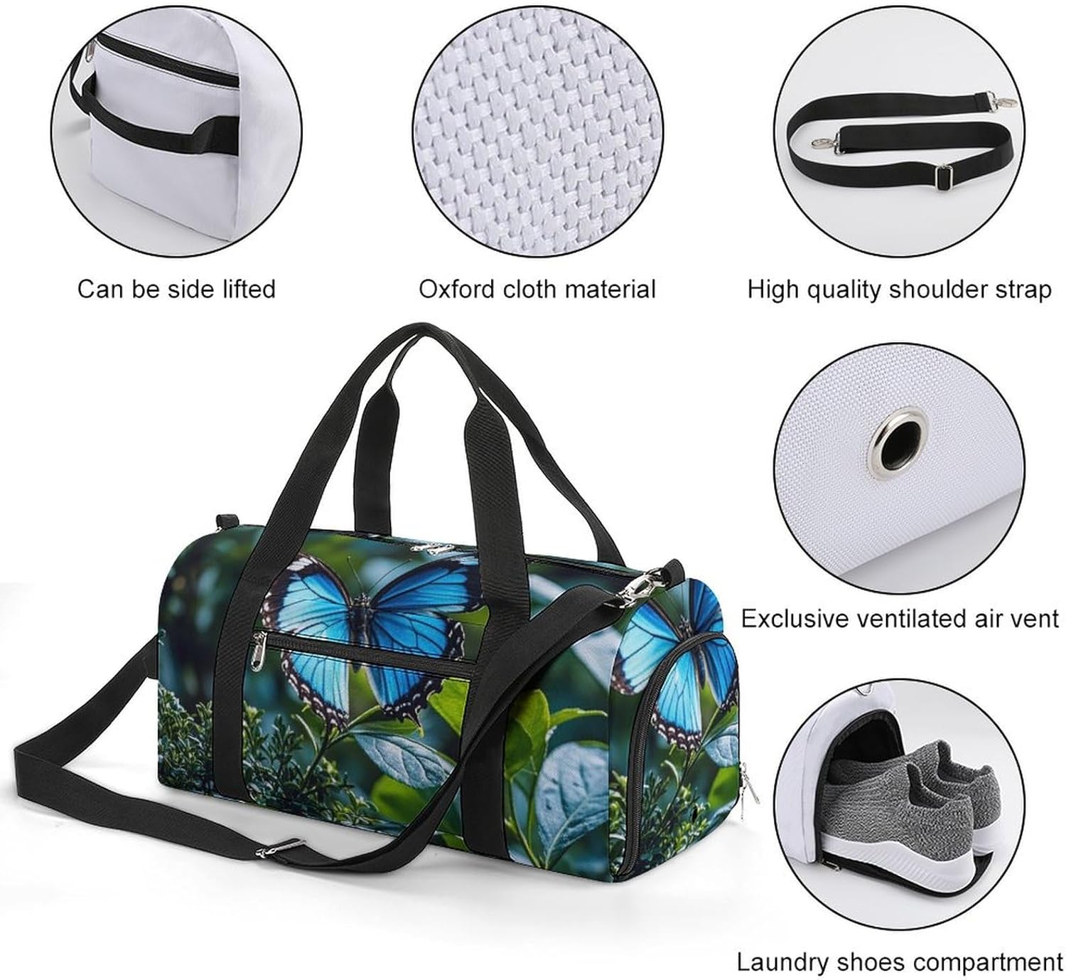 Gym Bag for Men Travel Duffle Bag Butterfly Resting Tote Bag Weekender Duffel Bag Weekender Bag for Sports