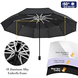 UPF 50+ Beach Umbrella with Adjustable Universal Clamp