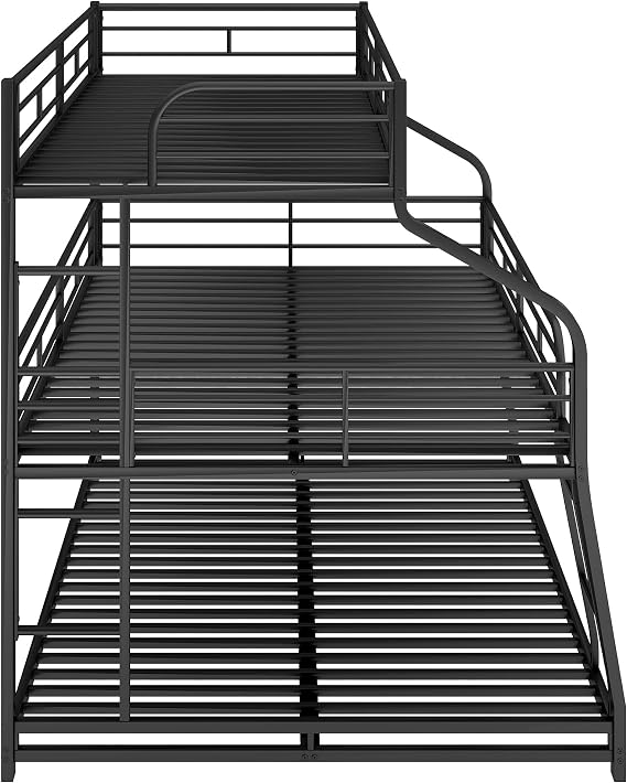 Bellemave Metal Triple Bunk Beds Twin XL/Full XL/Queen, Made of Heavy Duty Steel with Long and Short Ladder -Length Guardrails for Boys, Girls, Teens (Black)