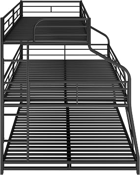 Bellemave Metal Triple Bunk Beds Twin XL/Full XL/Queen, Made of Heavy Duty Steel with Long and Short Ladder -Length Guardrails for Boys, Girls, Teens (Black)