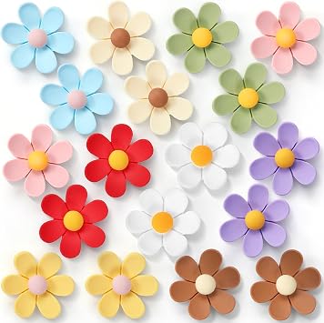 18Pcs 9 Colors Large 3D Flower Fridge Magnets, 1.33in Cute Refrigerator Magnet, Decorative Funny Refrigerator Magnets for Whiteboard, Locker,Fridge, Kitchen, and Office