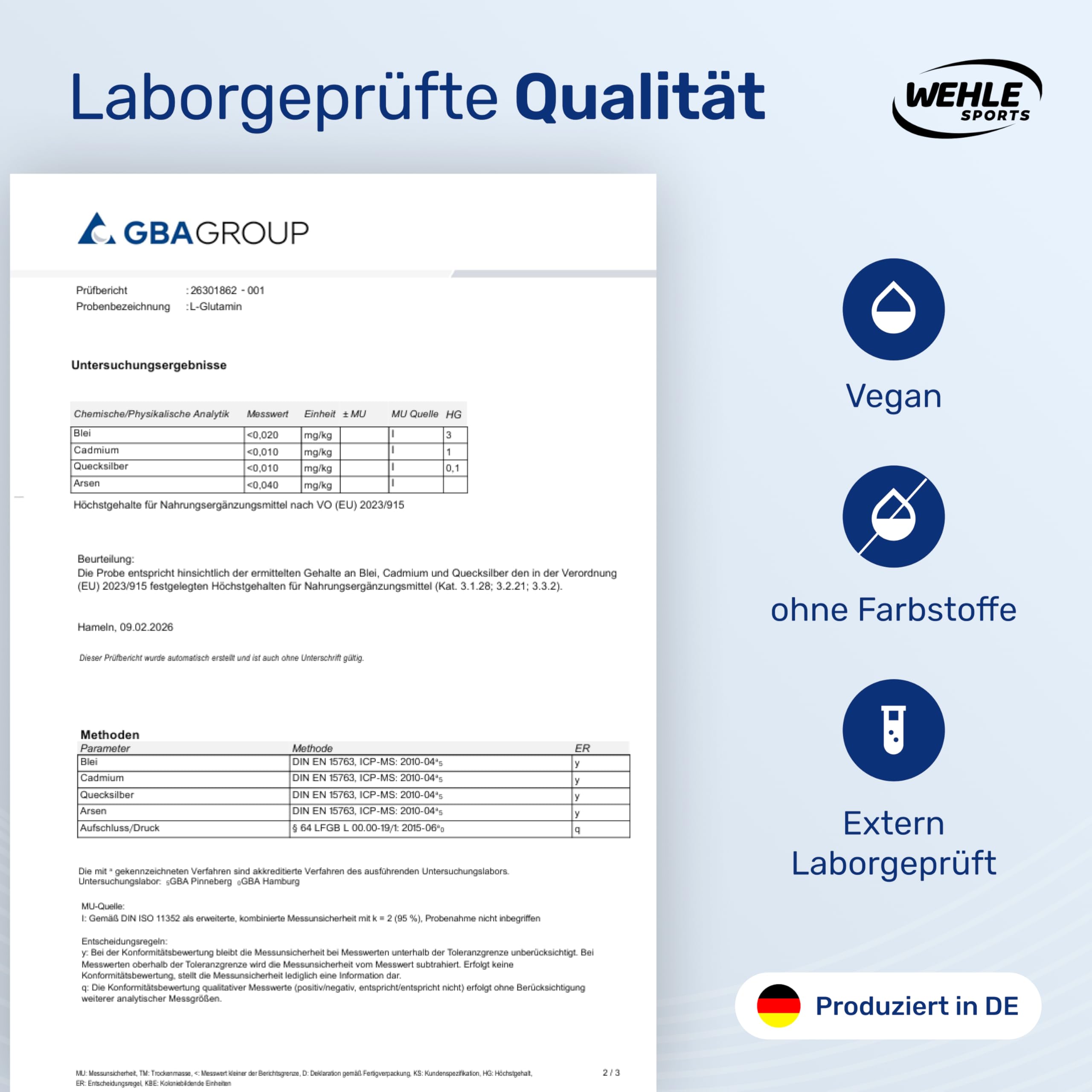 L-Glutamin Pulver 1000g / 1kg – Hochdosiert – Laborgeprüft & vegan – produziert in Deutschland – Neutraler Geschmack