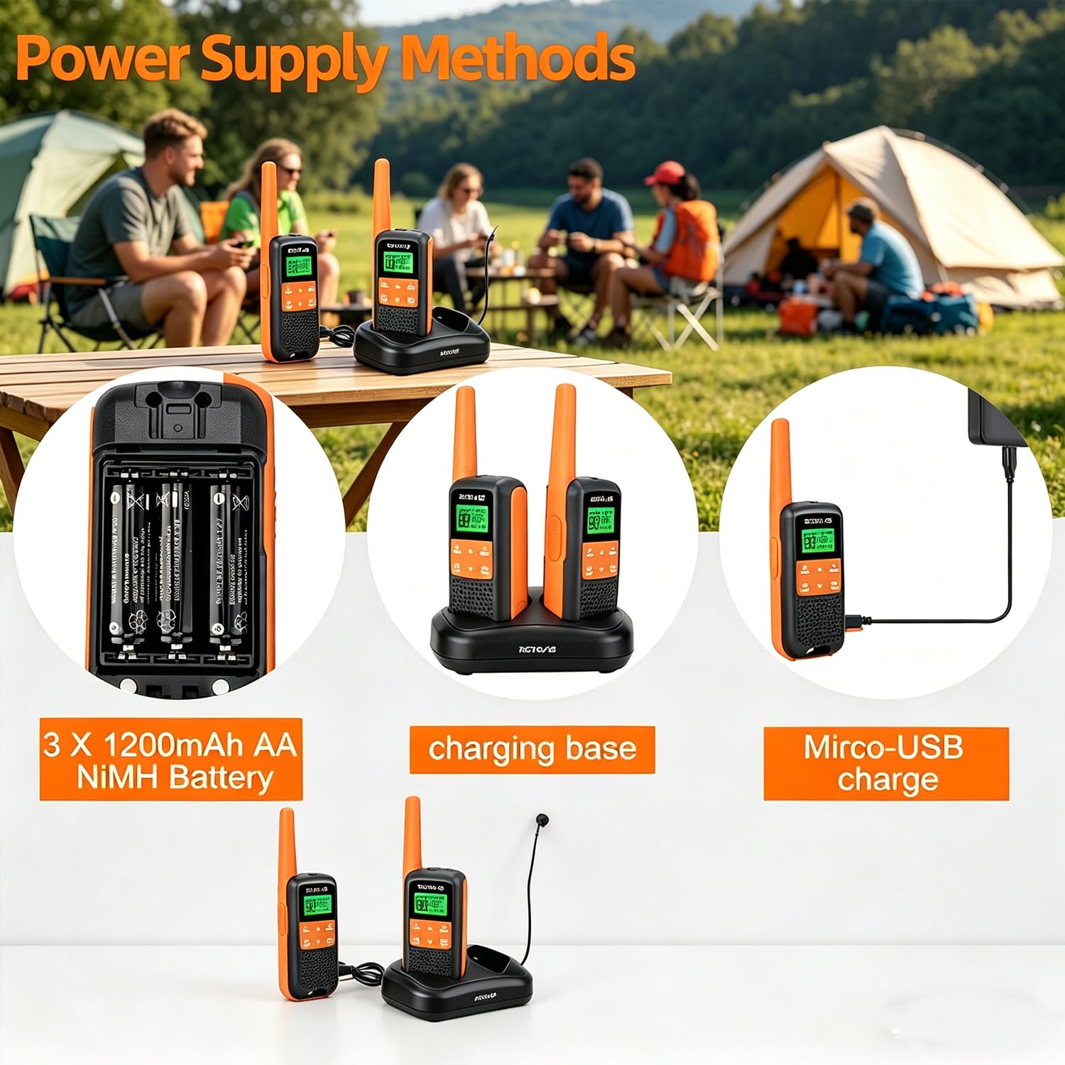 Retevis RT649 Walkie Talkie, Wodoodporność IP65, 16 Kanałów Bez Licencji PMR446,VOX CTCSS/DCS, Latarka LED, Akumulator Walkie Talkie,Ratować, Nagły Wypadek (Pomarańczowy, 2 Pary)
