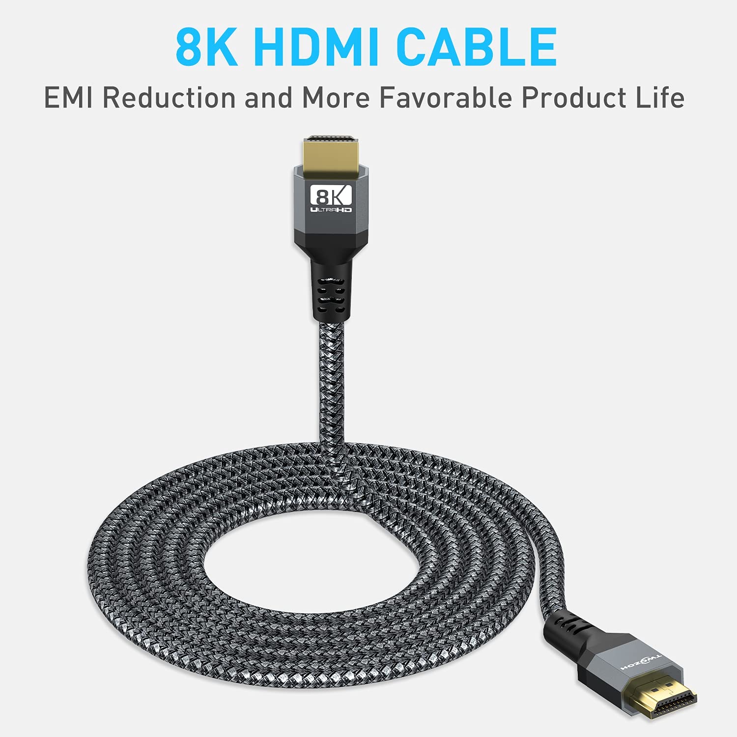 Twozoh Câble HDMI 8K 2M, Certifié 48Gbps Haute Vitesse Câble HDMI 2.1 8K@60Hz 4K@120Hz, Supporte 3D eARC HDR pour Apple TV, Roku, Fire TV, Nintendo Switch, PlayStation, PS5, Xbox One, Monitor, PC