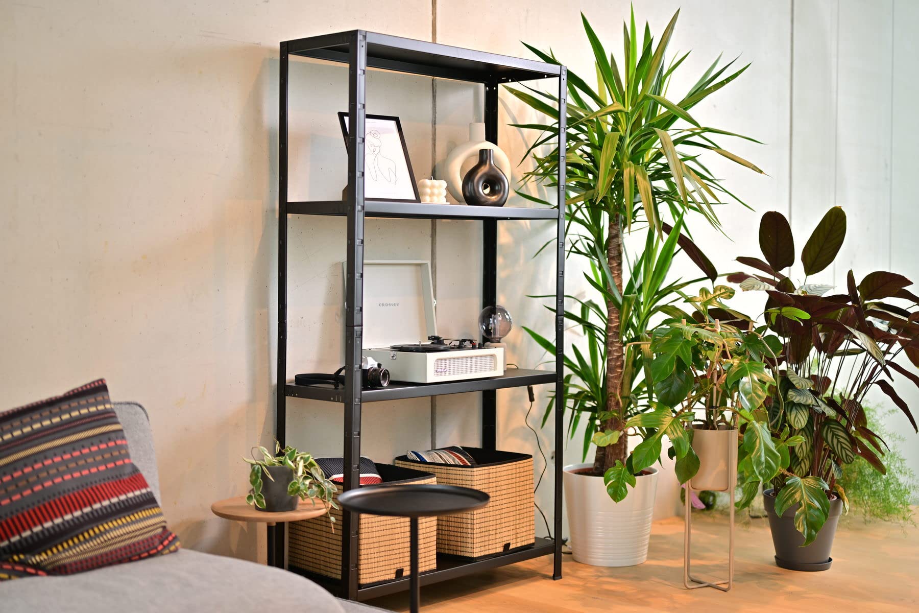 SCHULTE Regalwelt Steckregal mit 4 PowerMAX Fachböden, 70 kg Tragkraft, 200x100x50 cm (HxBxT), schwarz-Struktur, Lagerregal, Werkstattregal, Kellerregal, Garagenregal, Metallregal