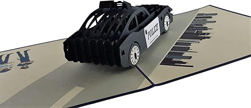 Miniatura 7 de iGifts And Cards Tarjeta de felicitación 3D emergente de coche de policía, 6 x 6 pulgadas, regalo pensado para policías, socorristas, oficiales de