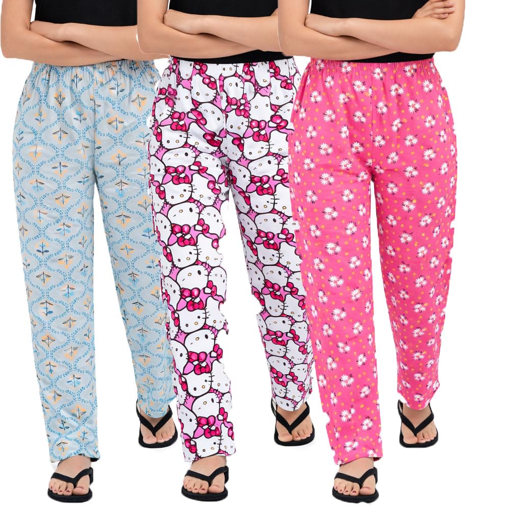 Womens Cotton Pyjama, Night Wear Pants For Women 3Pack (Prints May Vary)-picture-10