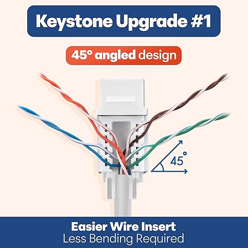 Miniatura 166 de Everest - Paquete de 50 conectores Keystone RJ45 Cat6 en ángulo de 45°, color blanco, conectores RJ45 hembra de perfil delgado, conector Keystone