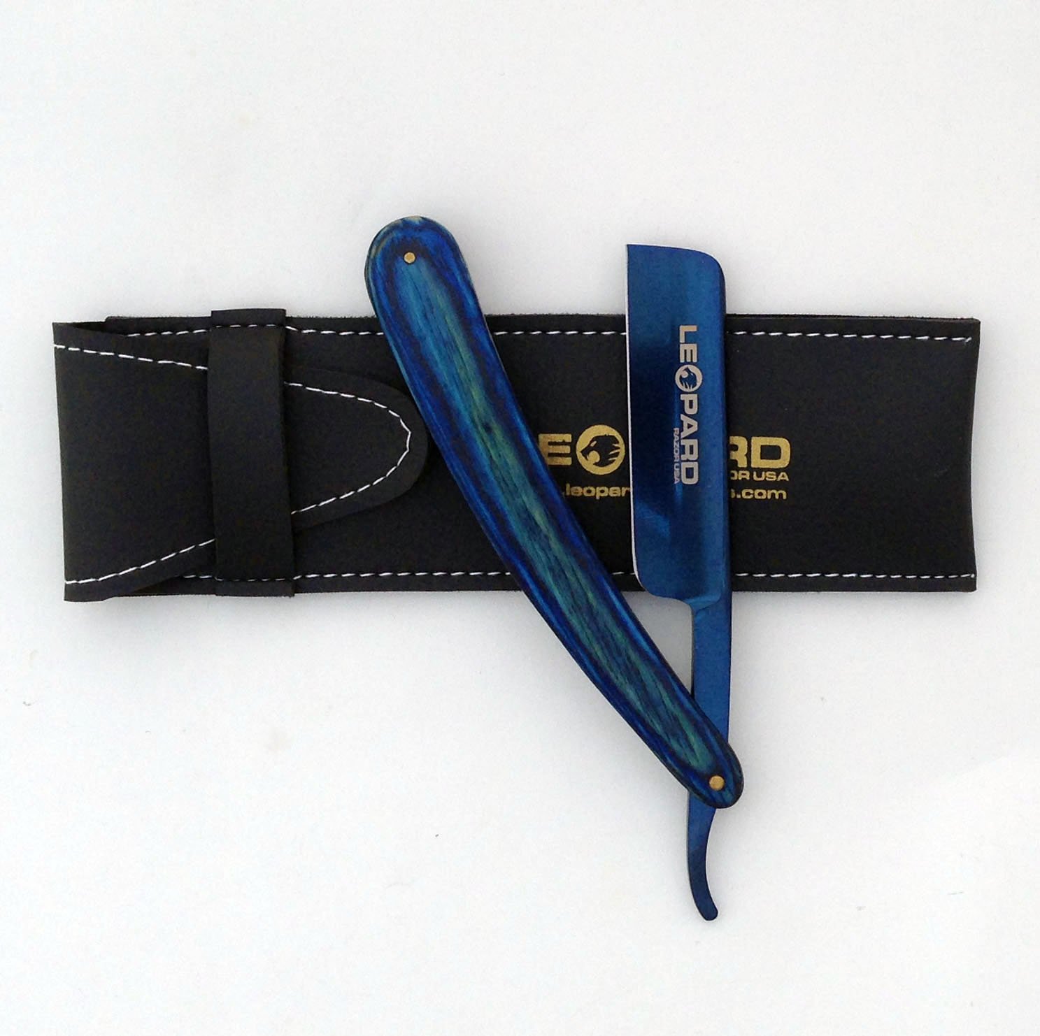 Shave Ready Straight Cut Throat Shaving Razor Shavette Carbon Steel Open Razor Handmade Blue Wood Handle Titanium Blue