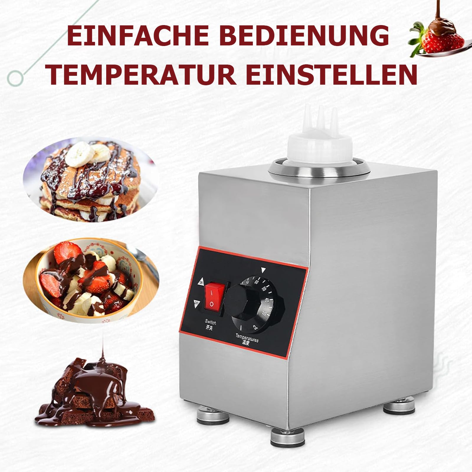 Calentador de salsas eléctrico comercial con botella de 650 ml, dispensador de salsa de queso eléctrico comercial, control de temperatura, para calentar chocolate, mantequilla y mermelada (30 – 85 °C)