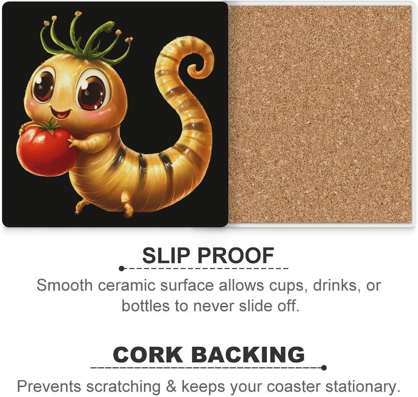 Gold Catepillartomatoss Ceramic Coasters Square Drinks Coaster Coffee Table Decor Table Coaster for Home Bar