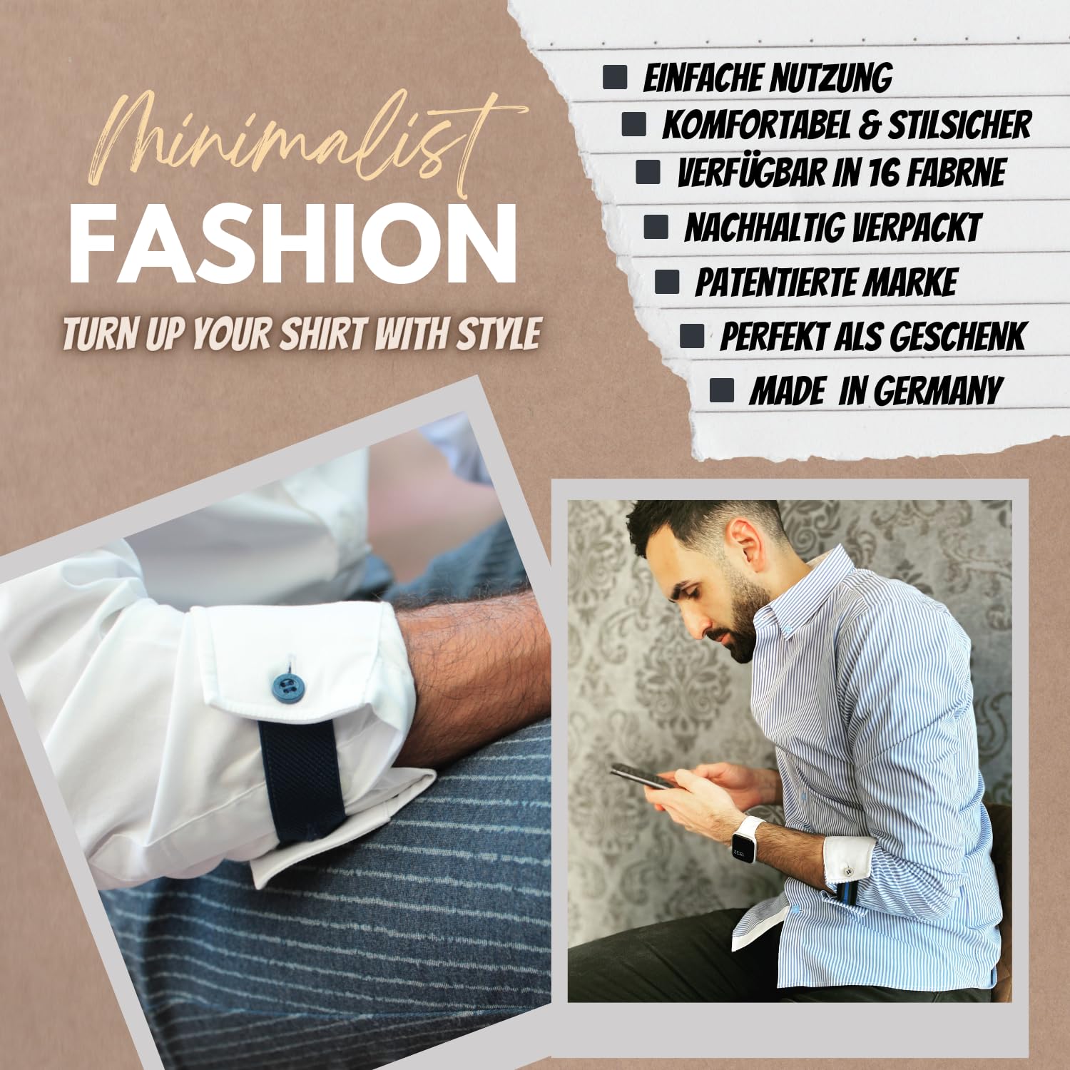 Manschettenhalter - Ärmelhalter für Männer mit Stil - Hemdhalter - Langarmhemd - Freizeithemd - Geschenk für Männer