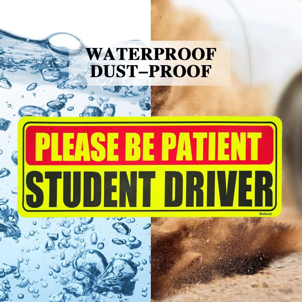 Botocar Student Driver Sticker, 3M Vinyl New Driver Sticker for Car Removable, Rookie Driver Vehicle Safety Signs, Larger Size 10×3.5in Bumper Sticker Window Cling