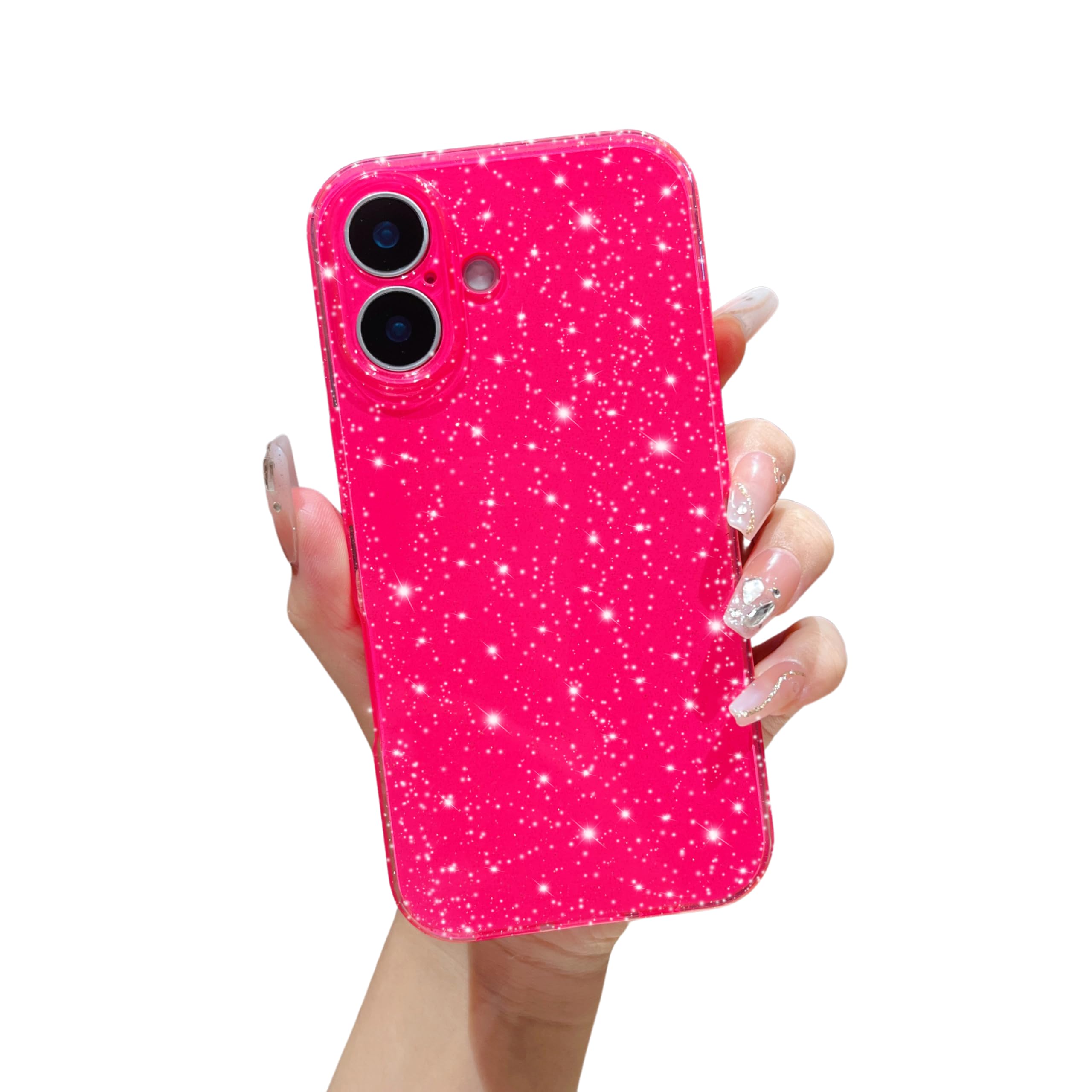 FABSPARK Case for iPhone 16e,Super Cute Vibrant Neon Glitter Shiny Bling Sparkly Glossy Girly Case,Shockproof Slim Camera Protection for iPhone 16e