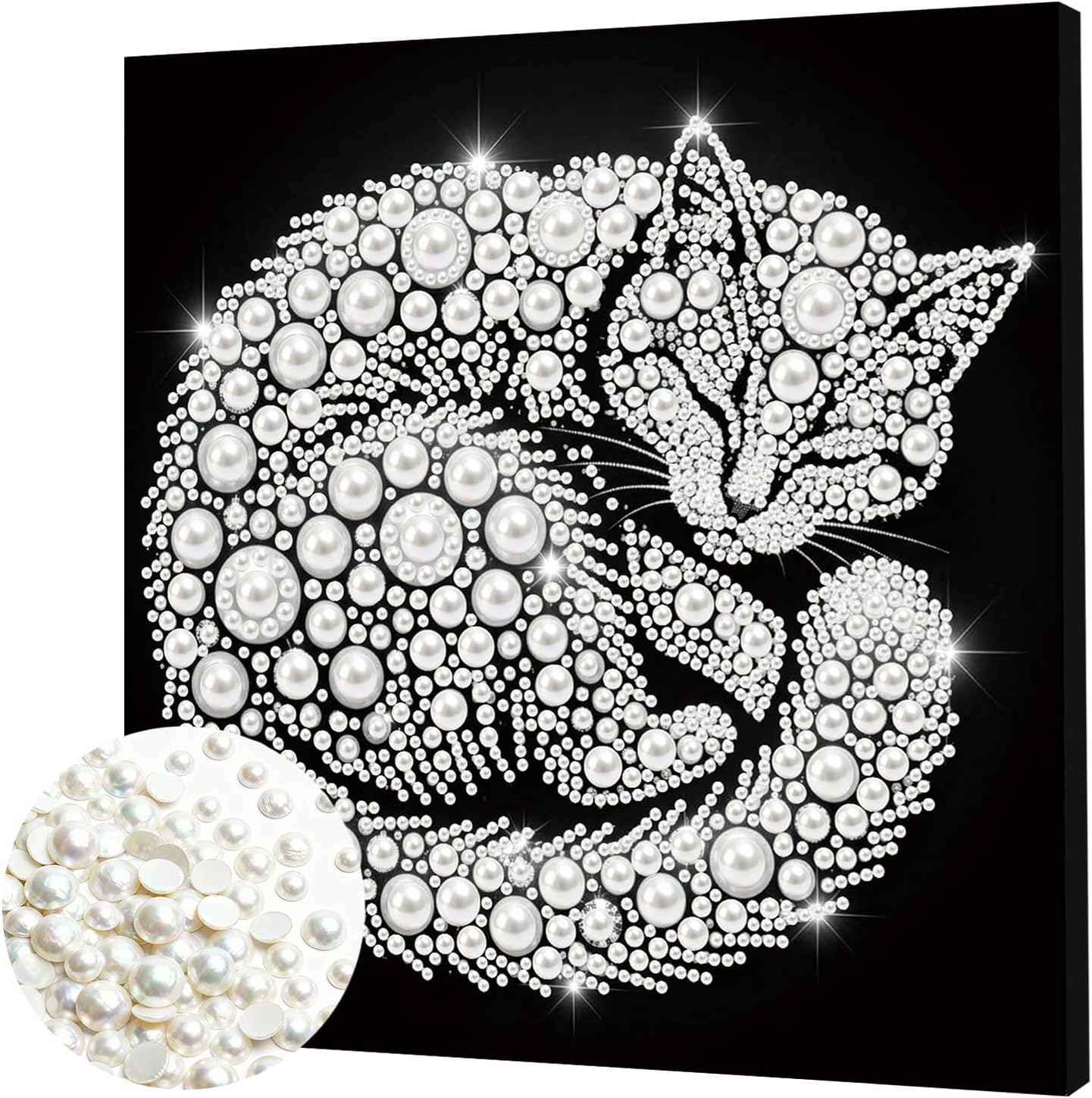DIY Pearl Painting Kit with Wooden Frame, 3D Plastic Pearl Art Diamond Art Kits for Adults, Ready-to-Hang Home Decor, Gift for Women Beginners(Cat)(25 * 25cm)