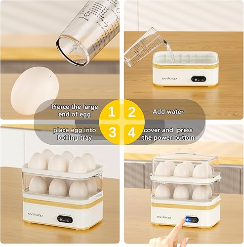 Miniatura 6 de Evoloop Rapid - Olla eléctrica para 12 huevos, con capacidad para 12 huevos, suave, mediana, hervida dura, escalfada, máquina para tortillas,