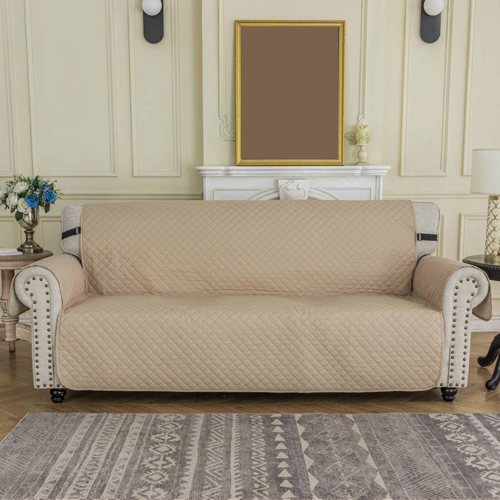 Housse de canapé 3 coussins imperméable lavable kaki