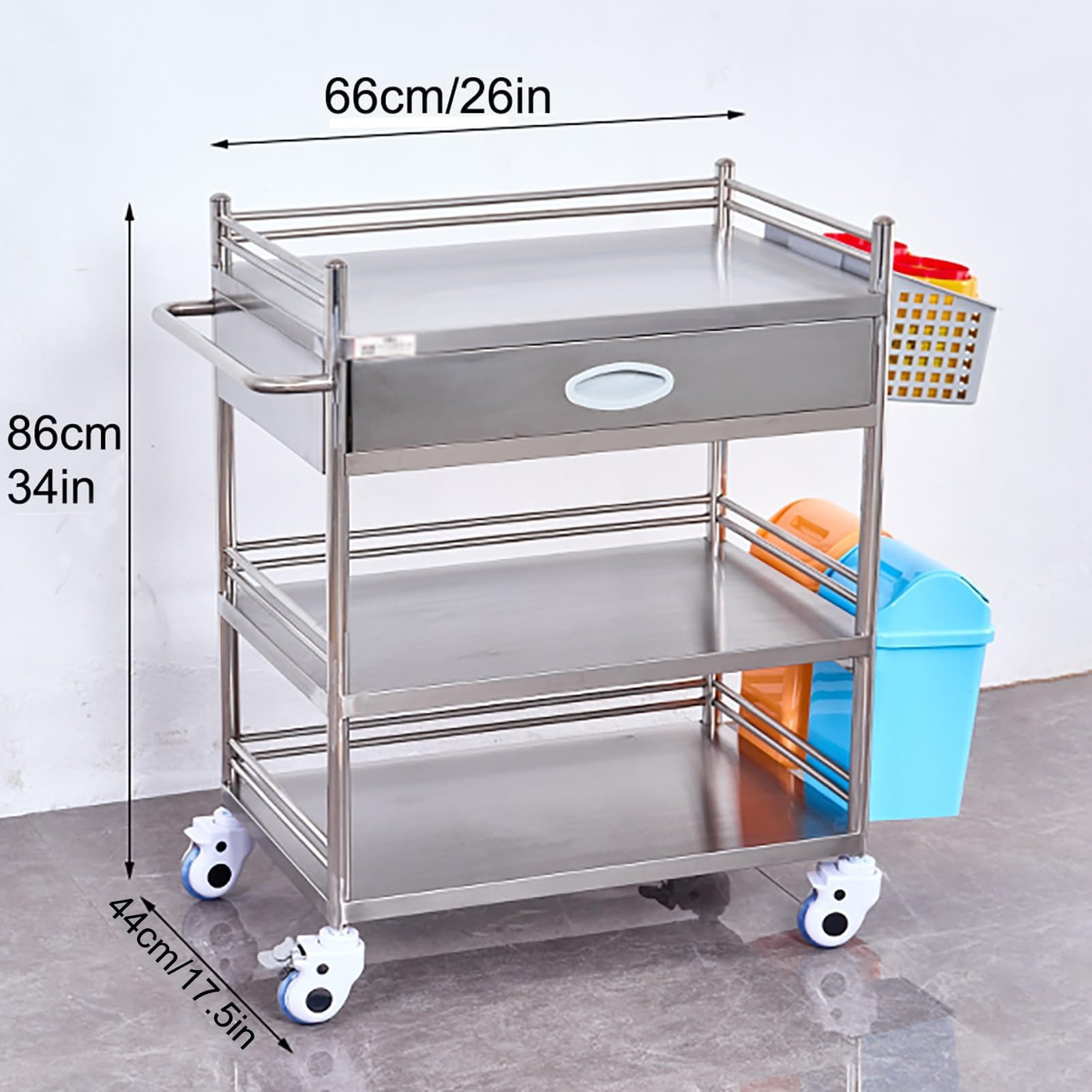 Carro De Mesa De Trabajo De Acero Inoxidable con Ruedas, Carro Utilitario Rodante De 3 Niveles para Trabajo Pesado, con Ruedas De 360°, Estantes para Carro Rodante De Laboratorio
