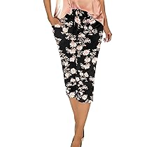 Generico Pantaloni Donna Estivi 3, 4 Leggeri Stile Bohémien Baggy Pantalone Capri Chic Spiaggia Casual Pants Pinocchietto con Coulisse Pantaloni al Ginocchio da Yoga Jogger