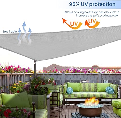 Miniatura 5 de E&K Toldo parasol triangular de 6 x 6 x 6 pies, bloquea los rayos UV, para patio, jardín, al aire libre (gris claro)