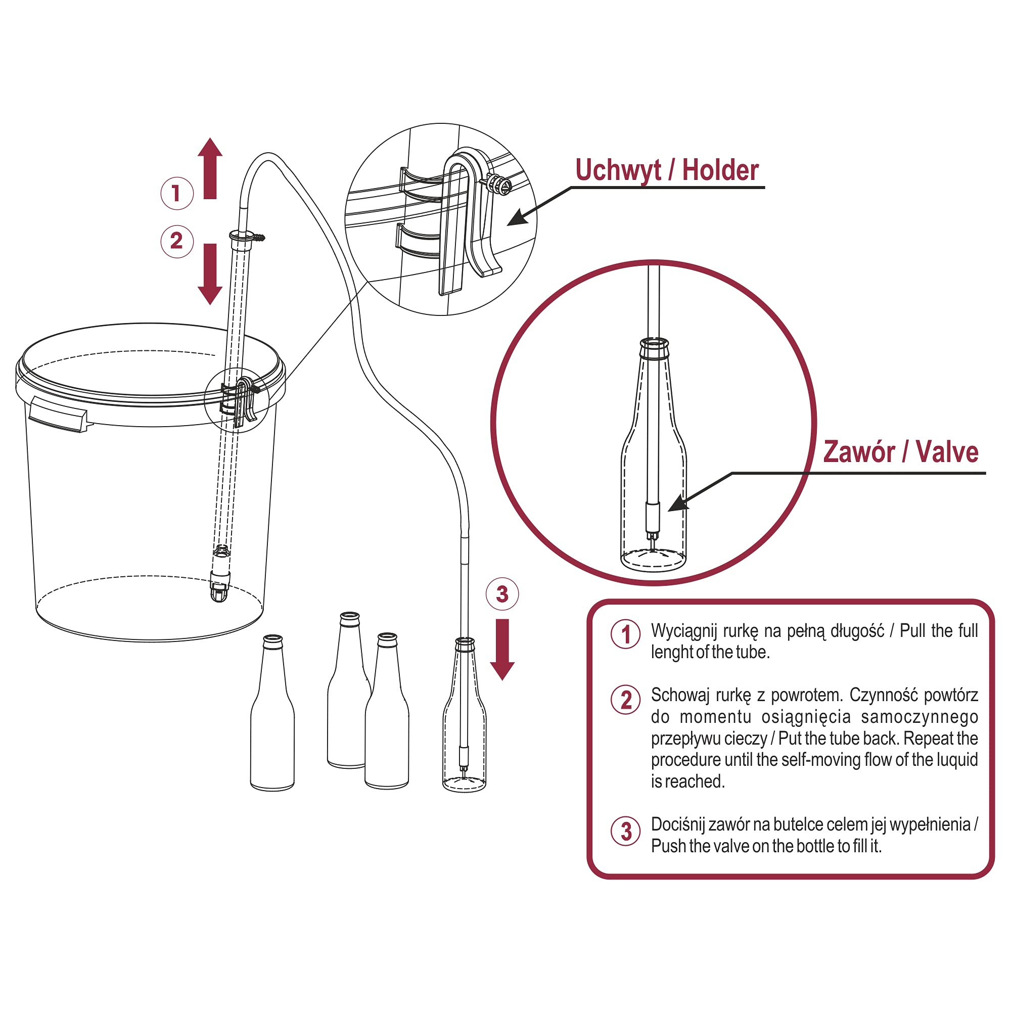 Browin 353005 Automatischer Siphon mit Ventil und Griff – 64 cm, für das Abfüllen von Wein und Bier