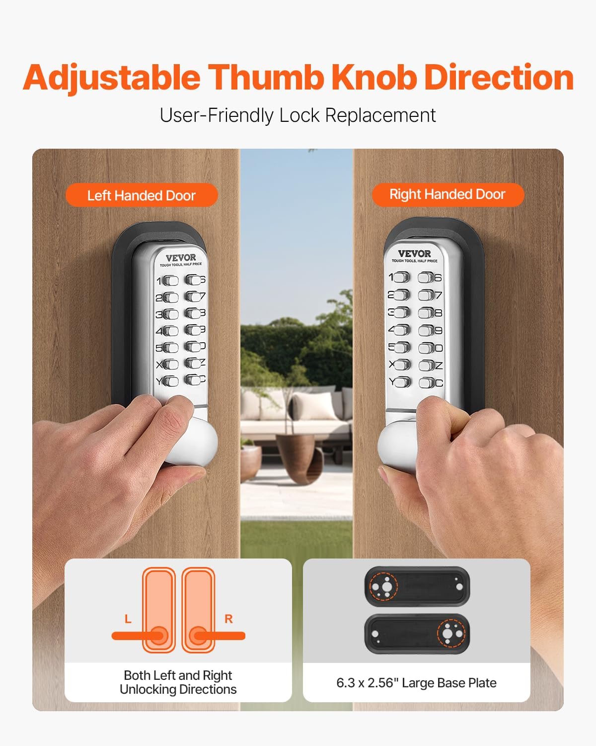 VEVOR Mechanical Keyless Entry Door Lock, 14 Key Door Lock, Mechanical Keypad with Adjustable Thumb Knob, Single-Side Zinc Alloy Waterproof Keyless Gate Lock, for Home Office