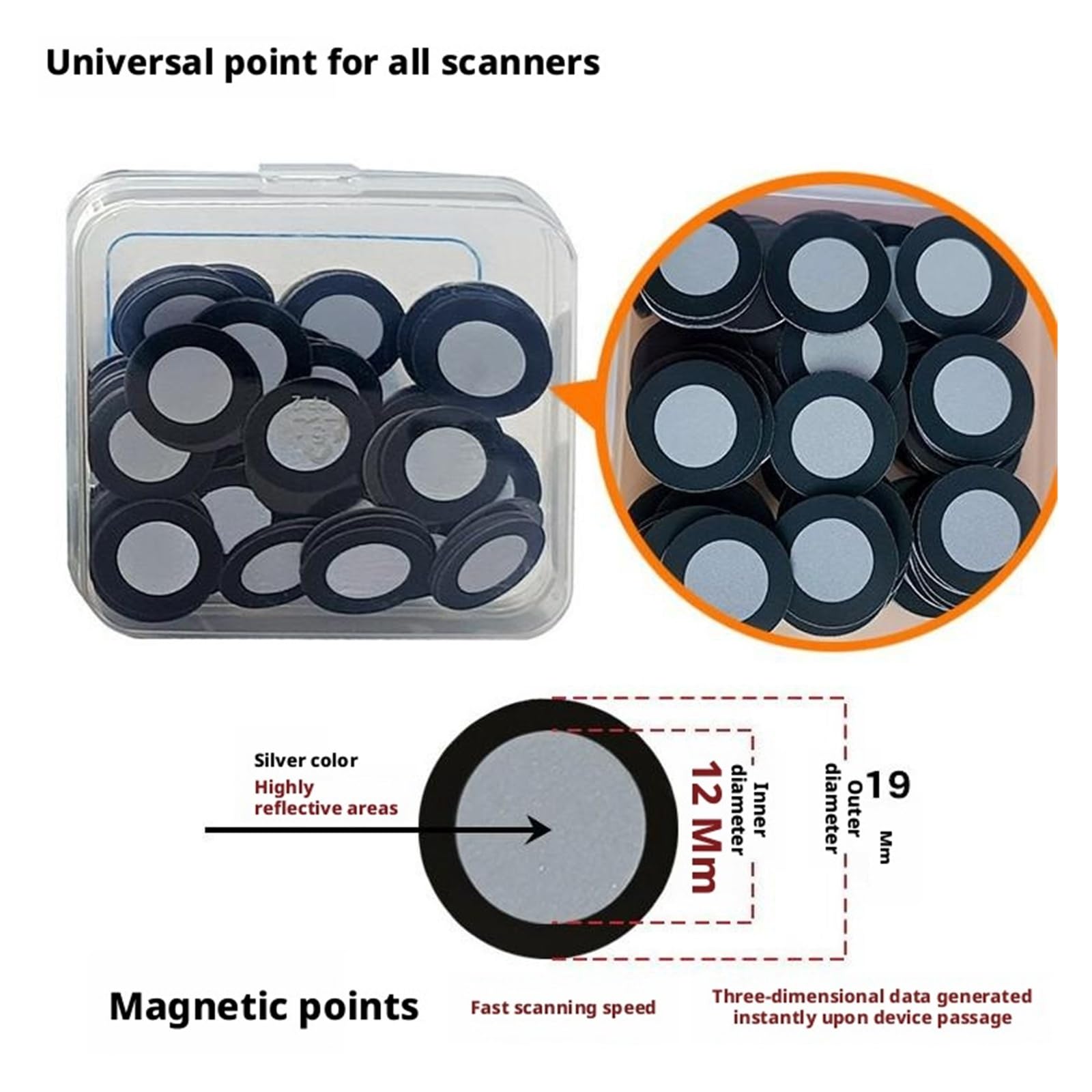 Ręczne punkty skanujące 3D do oznaczania i pozycjonowania magnetycznych, silnie odblaskowych punktów docelowych(1000PCS,3mm 6mm)