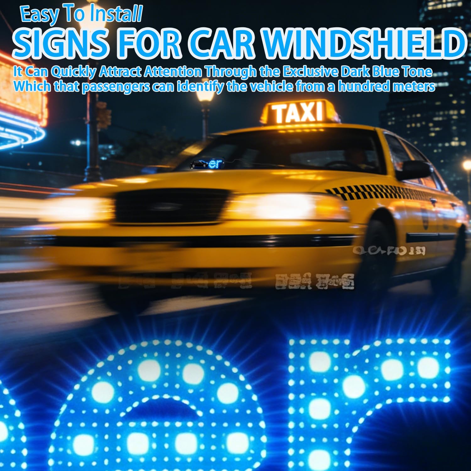 Blue LED Light Sign for Car, Taxi Windshield Light Sign, USB Plug Car Interior Lights Taxi Indicator Lights USB Cable Taxi Sign Light Windshield Car LED, Decal with Suction Cups Flashing Hook — view 6