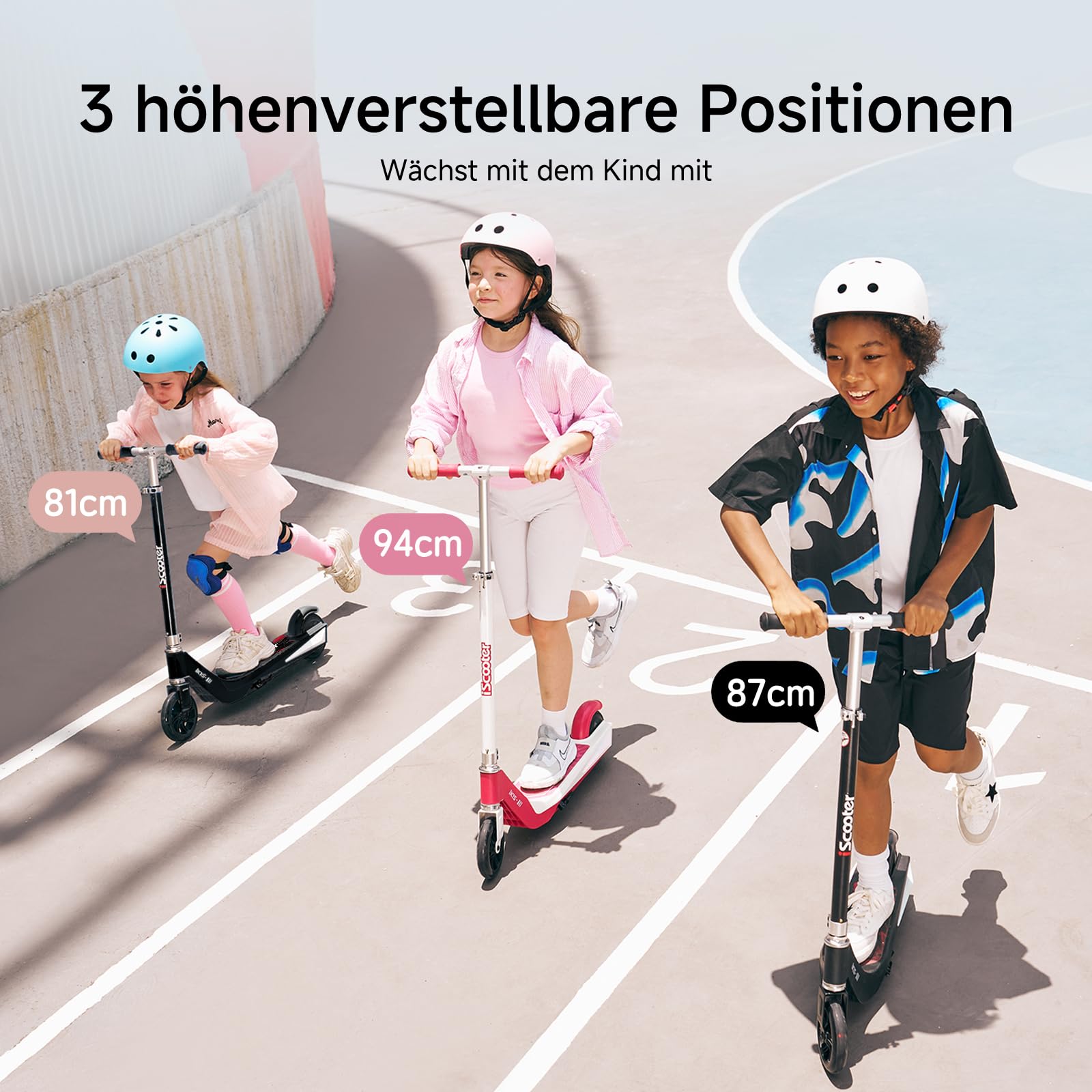 iScooter Monopattino elettrico per bambini dai 6 ai 10 anni, 2 modalità di velocità (10/15 km/h), monopattino per bambini con 3 luci regolabili alte e colorate di 7 colori, 40 minuti di guida fino a