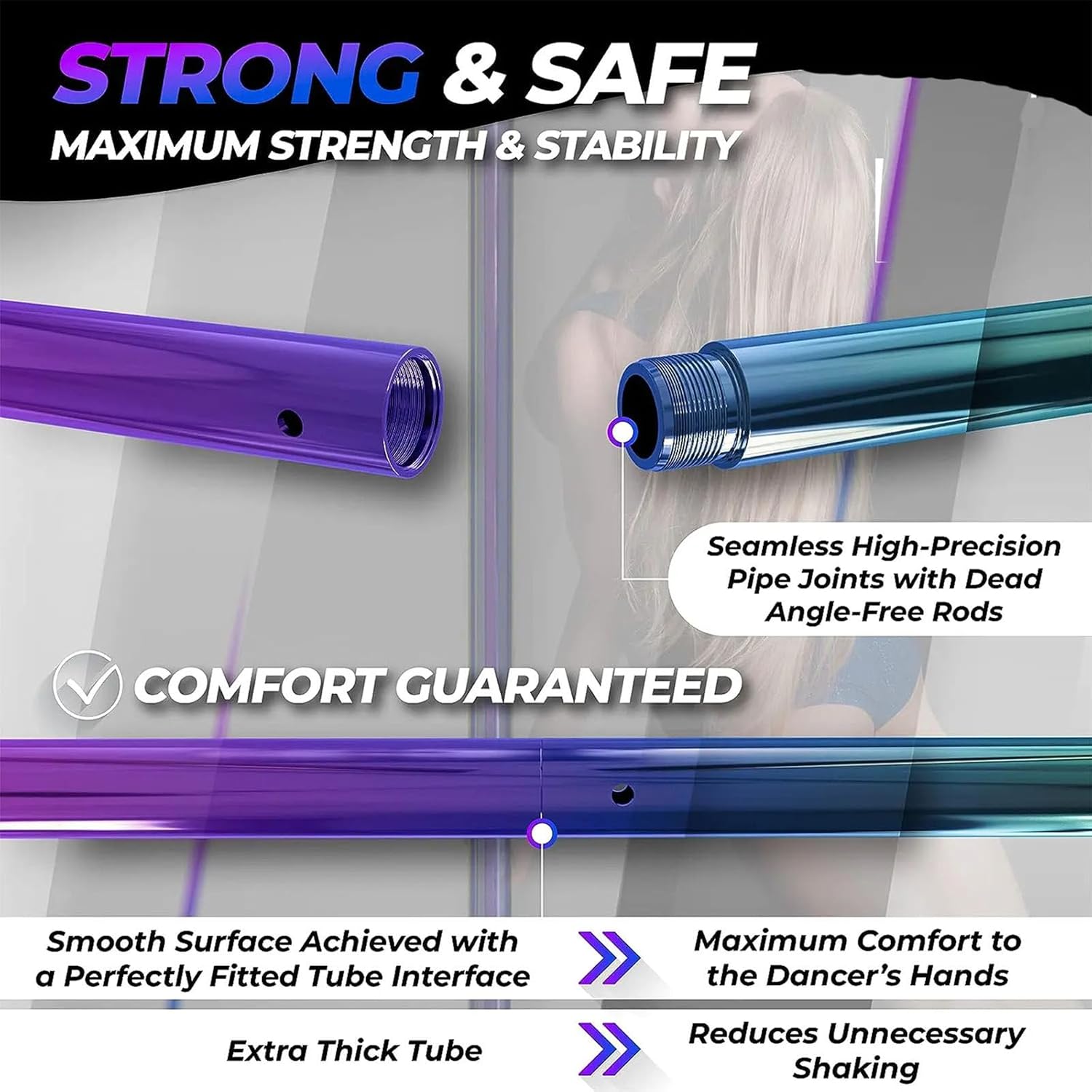 Dance Pole Set, Professional Spinning Static Dance Pole Kit, Height Adjustable 2.23 to 2.74 m, Portable Removable for Beginners, Home, Party, Club, Pub