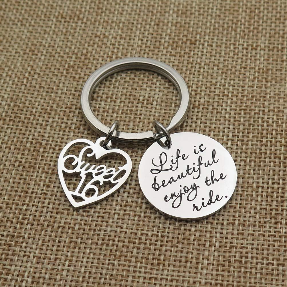 WISHOW Life is Beautiful Enjoy the Ride Sweet 16 Birthday Gift Stainless Steel Keychain (Style-2) image 3