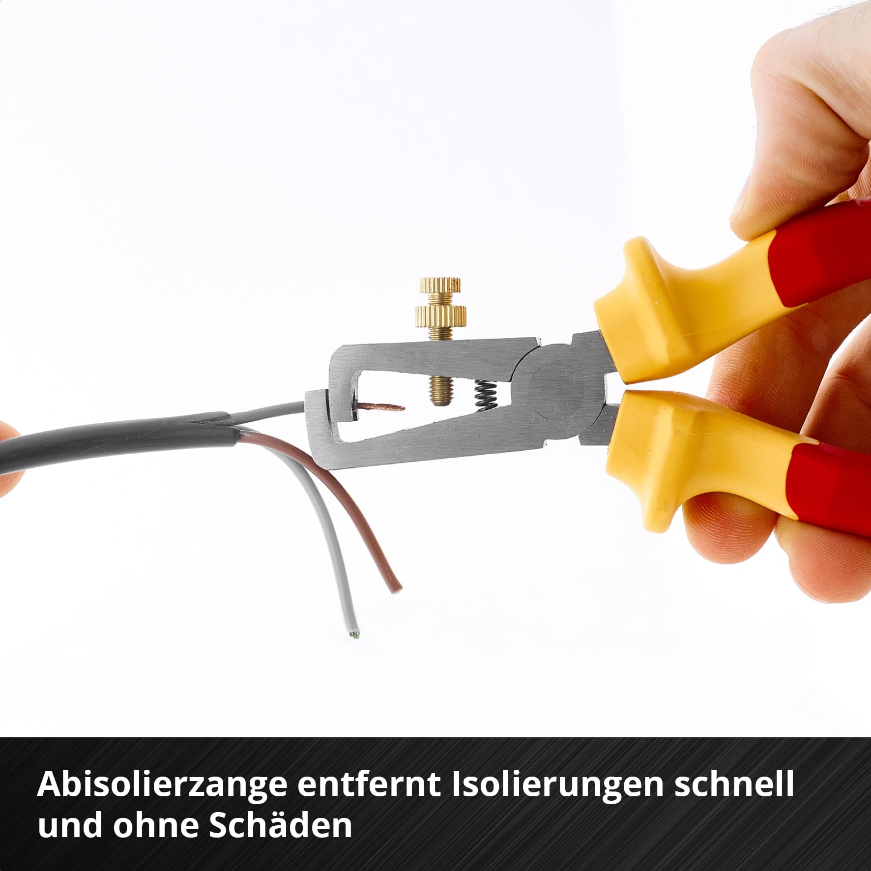 Original Einhell - Juego de 3 alicates para electricista (aislamiento hasta 1000 voltios, cortador lateral, pelacables, nariz larga, asas ergonómicas para instalaciones)