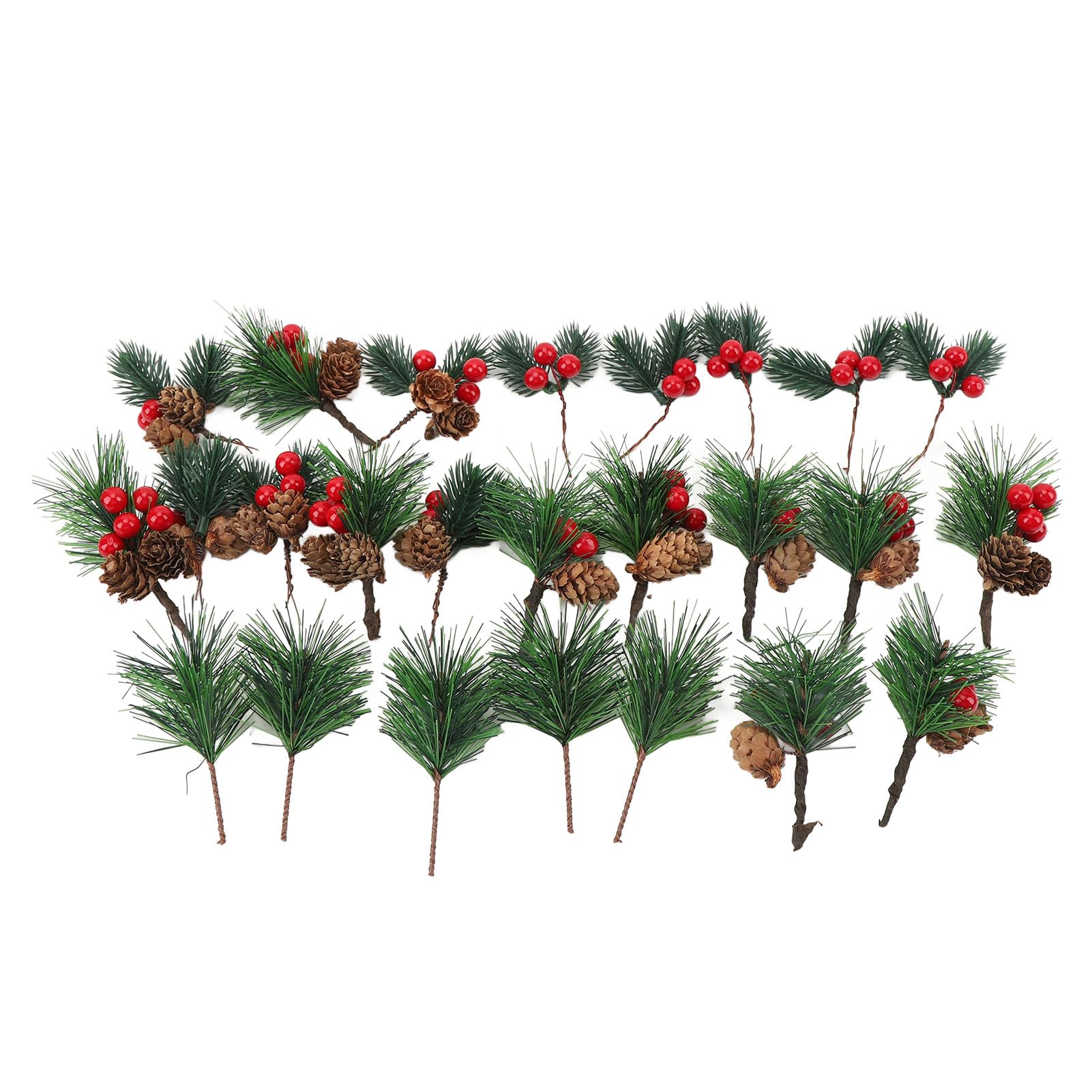 25PCS Artificial Pine Picks, Multifunctional Berry Pine Cones Stems, Berries Pinecones Branches | Pine Needles Branches | Xmas Tree Decoration for Table Settings Bouquets